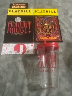 Moulin Rouge! BUNDLE Opening Night Playbill, 5 Yr Anniversary, Ticket & Cup 2019
